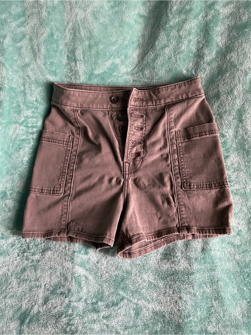 Express High-Waist Utility Shorts in muted brown